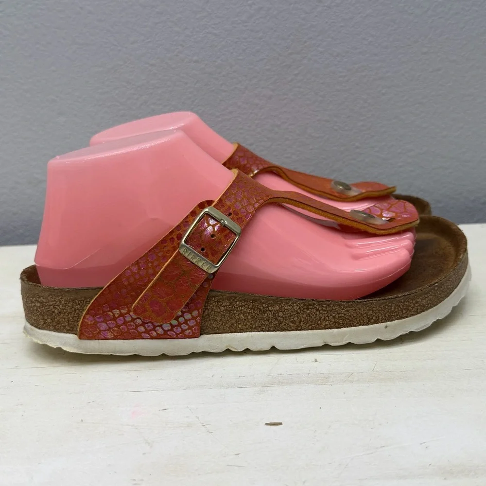 Birkenstock Orange Snake Leather Gizeh Sandals Size 38